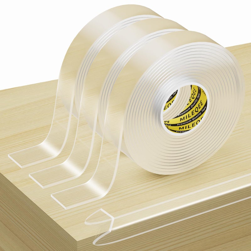 MILEQEE 3Pack Clear Edge Protector Strip, 0.8in x 9.84FT(29.52FT Total), Sharp Edge Wrap Cover Tape, Self Adhesive Protective Bumper Guards for Cabinet Door Desk Glass Table Furniture, Kitchen Countertop - Image 1